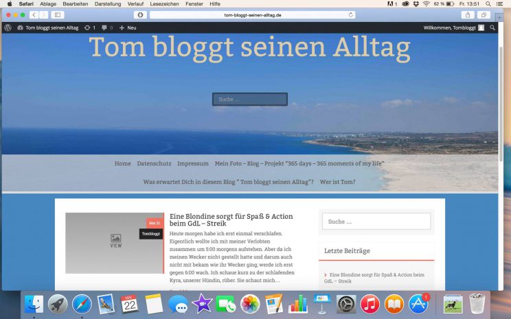 Screenshoot altes Design, Tom bloggt seinen Alltag, toms blog wird zwei jahre alt